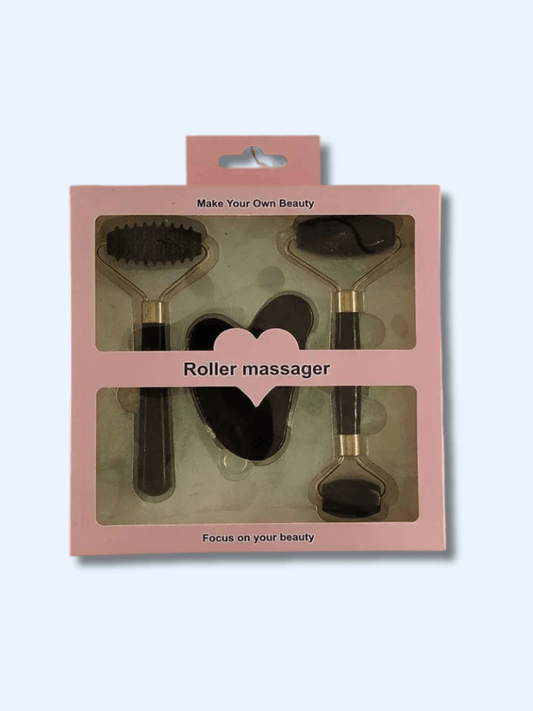 Set Complet Massage Visage Noir – Rouleau & Gua Sha Liftant Beauté 2 rouleaux visage + gua sha