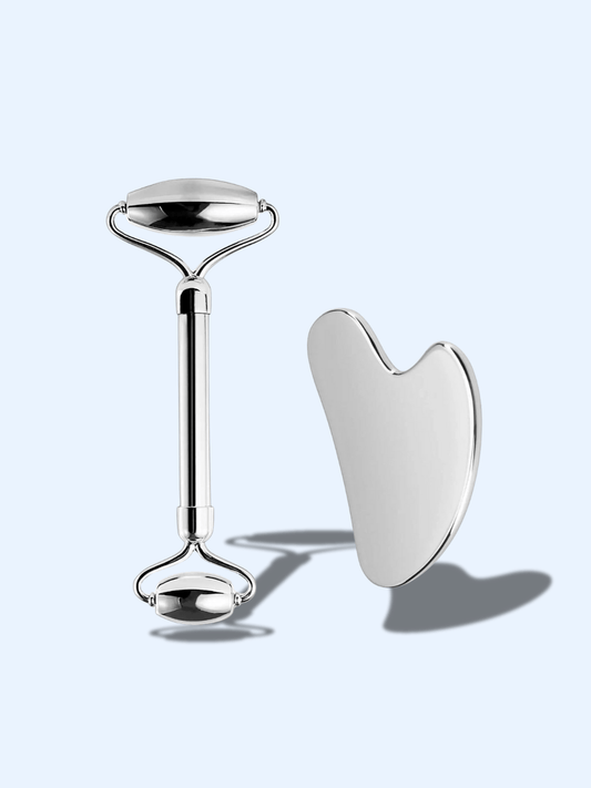 Set Complet Massage Visage – Rouleau et Gua Sha Inox Anti-Âge rouleau + gua sha